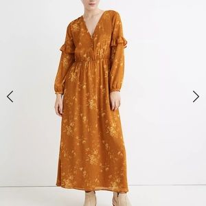 Madewell Ruffle-Sleeve Button-Front Dress in Tonal Botanical